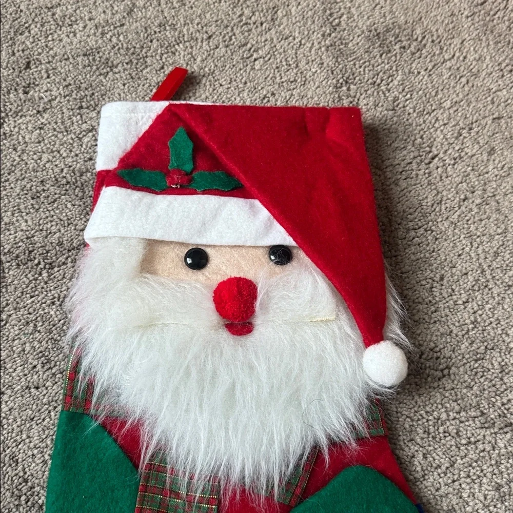 Santa Claus Christmas Felt Stocking Plush Beard Holiday Mantel Decor